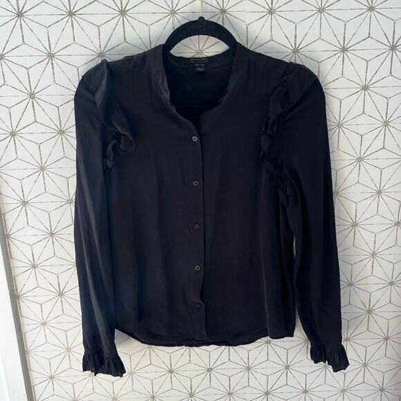 Allsaints Black Silk Button-up Blouse - Picture 1 of 7